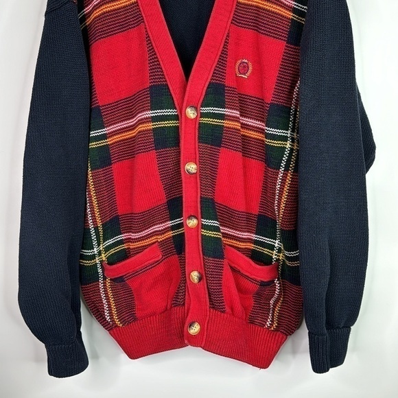 Vintage Tommy Hilfiger Red Blue Plaid Cardigan Button Sweater 90s Large - Picture 3 of 8